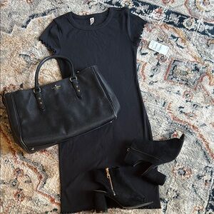 BP Black Sheath Midi Dress Crew Neck